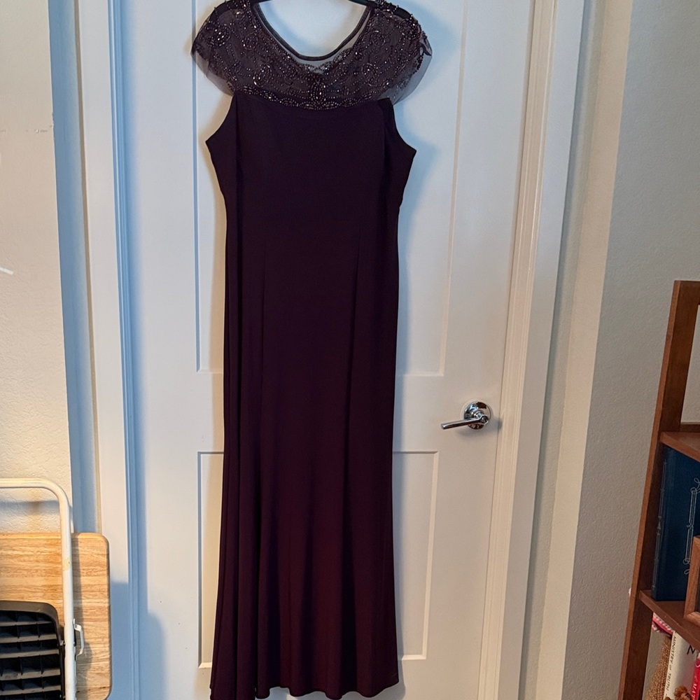 R & M Richards Deep Purple Gown with Embellished Neckline